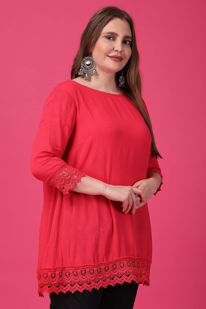 Model wearing Viscose Crepe Tunic with Pattern type: Solid-25