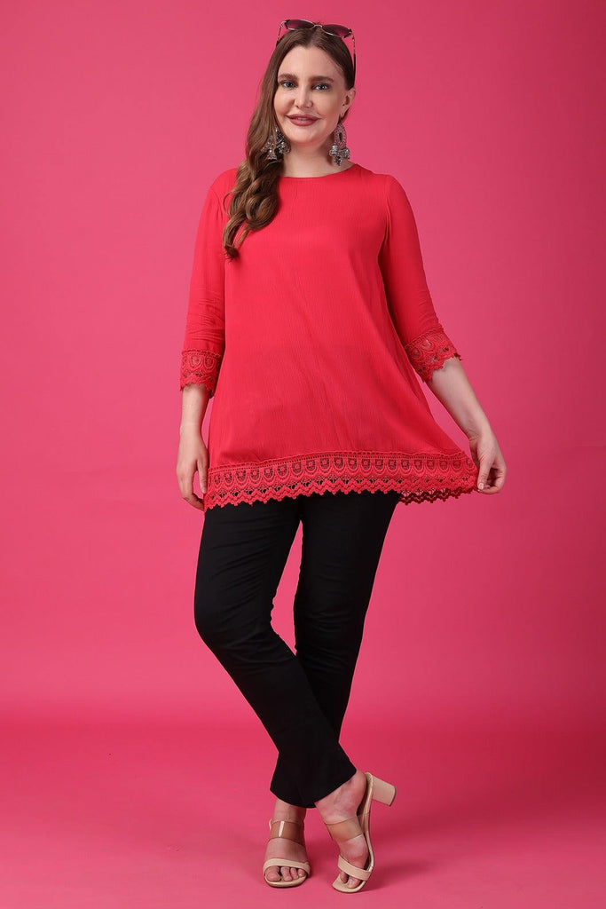 Model wearing Viscose Crepe Tunic with Pattern type: Solid-28