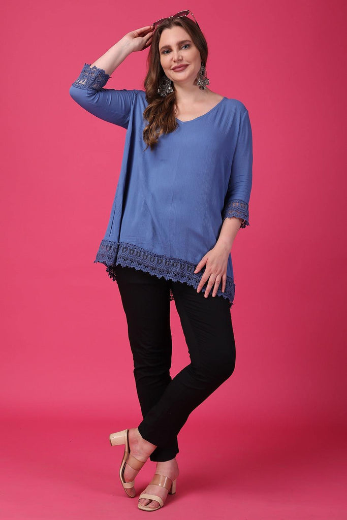 Model wearing Viscose Crepe Tunic with Pattern type: Solid-7