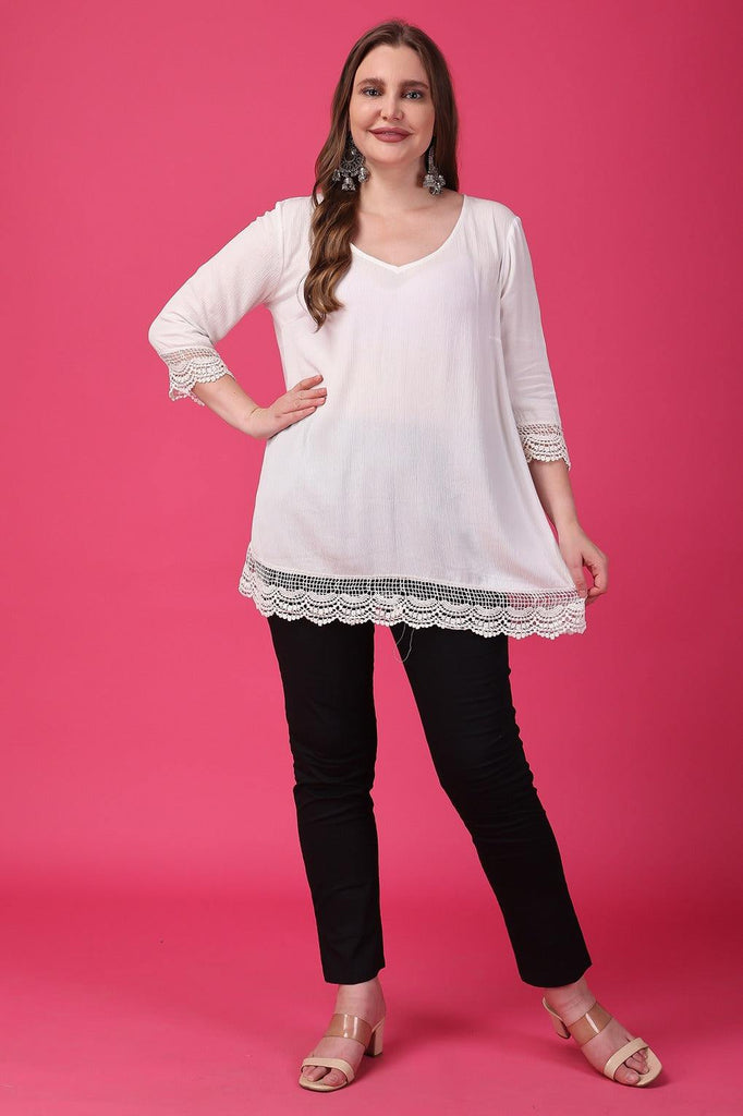 Model wearing Viscose Crepe Tunic with Pattern type: Solid-8