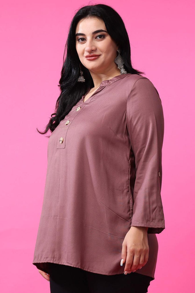 Model wearing Rayon Tunic with Pattern type: Solid-11