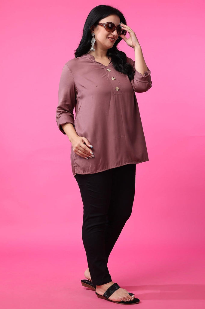 Model wearing Rayon Tunic with Pattern type: Solid-14