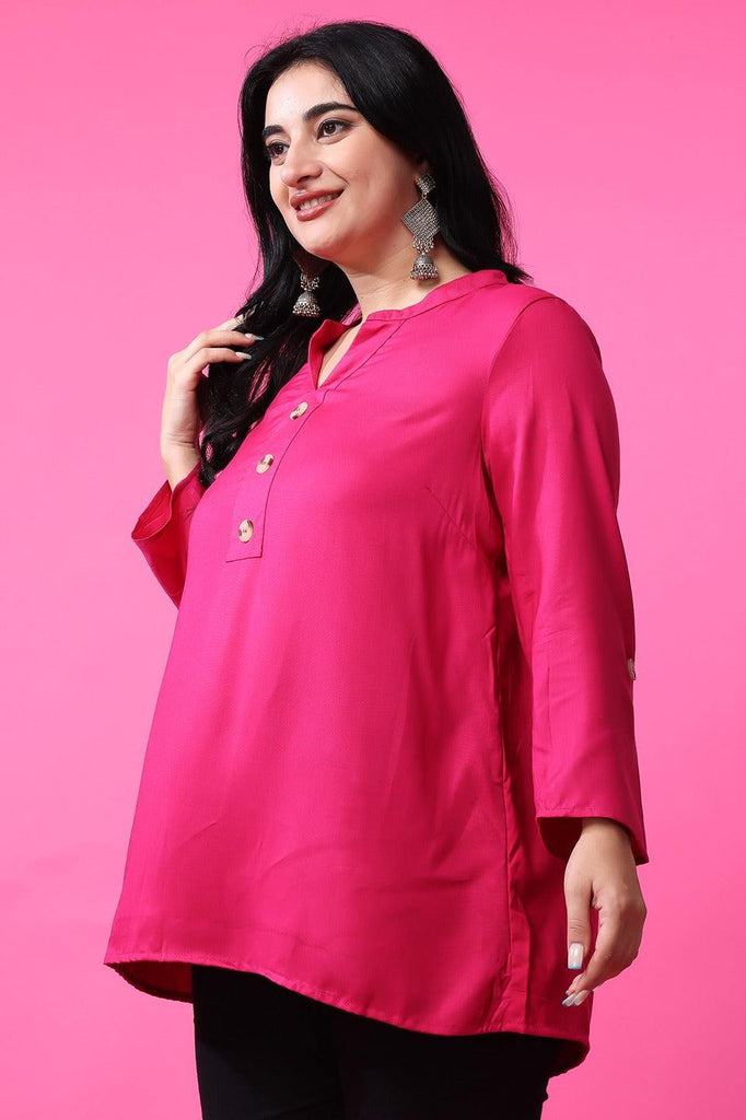 Model wearing Rayon Tunic with Pattern type: Solid-19