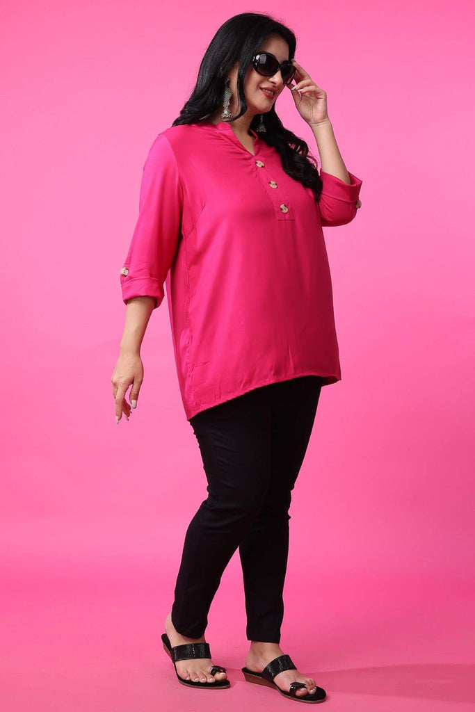 Model wearing Rayon Tunic with Pattern type: Solid-21