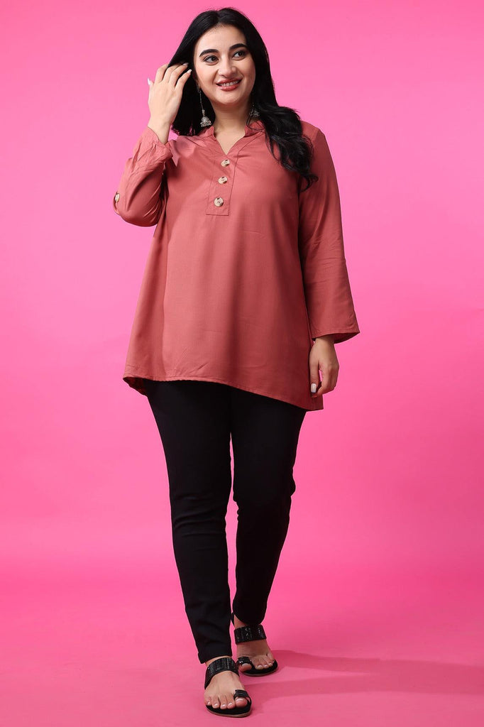 Model wearing Rayon Tunic with Pattern type: Solid-2