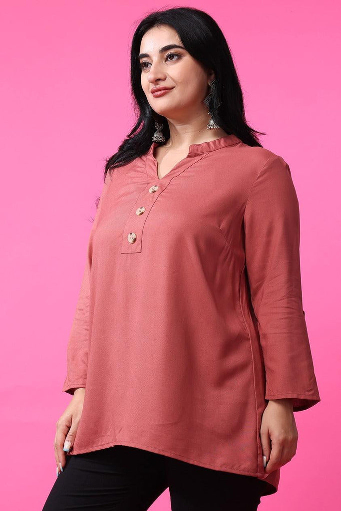 Model wearing Rayon Tunic with Pattern type: Solid-5