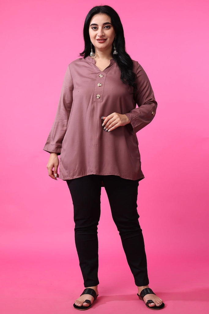 Model wearing Rayon Tunic with Pattern type: Solid-9