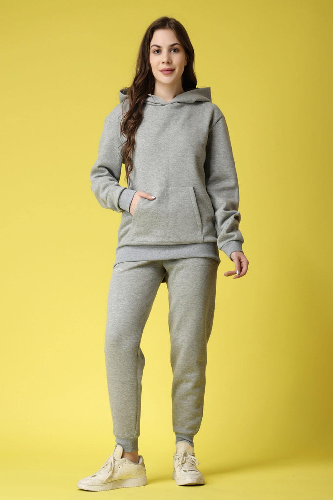 Model wearing 3 Layered French Terry Sweatshirt with Pattern type: Solid-4