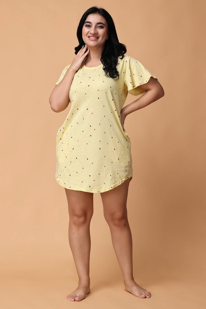 Model wearing Cotton Lycra Mini Night Dress with Pattern type: Stars-9