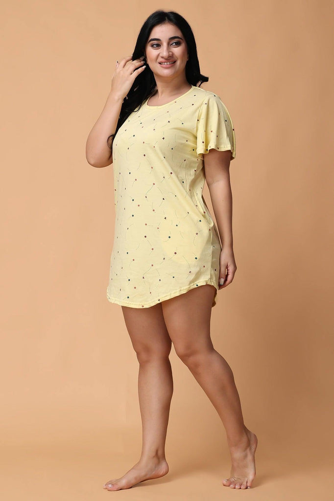 Model wearing Cotton Lycra Mini Night Dress with Pattern type: Stars-11