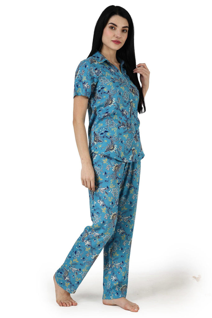 Model wearing Rayon Night Suit Set with Pattern type: Floral-2