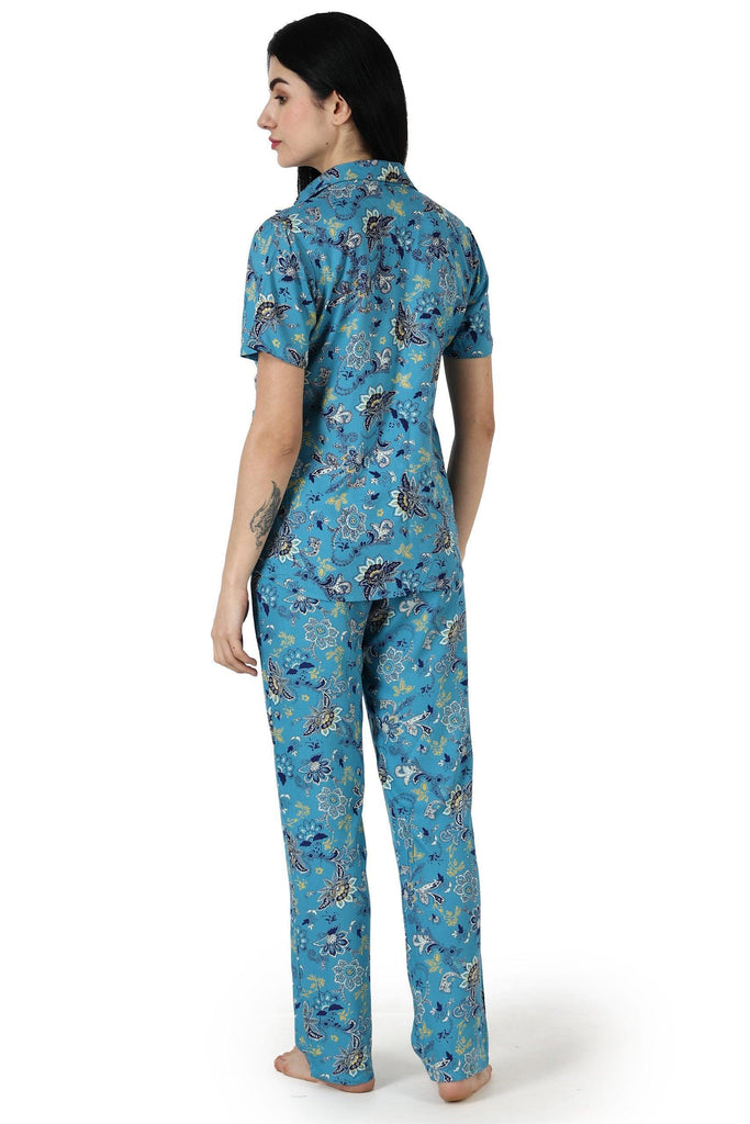 Model wearing Rayon Night Suit Set with Pattern type: Floral-4