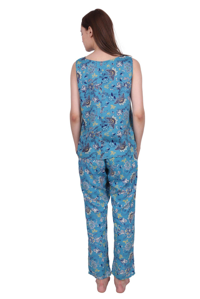 Model wearing Rayon Night Suit Set with Pattern type: Floral-5