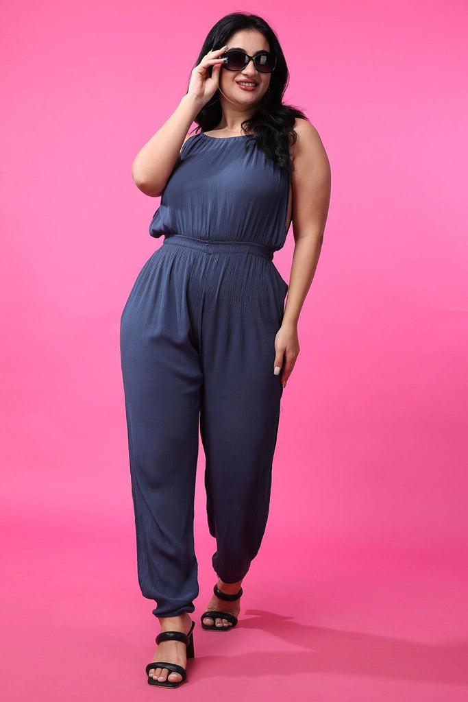 Model wearing Viscose Crepe Jumpsuit with Pattern type: Solid-8