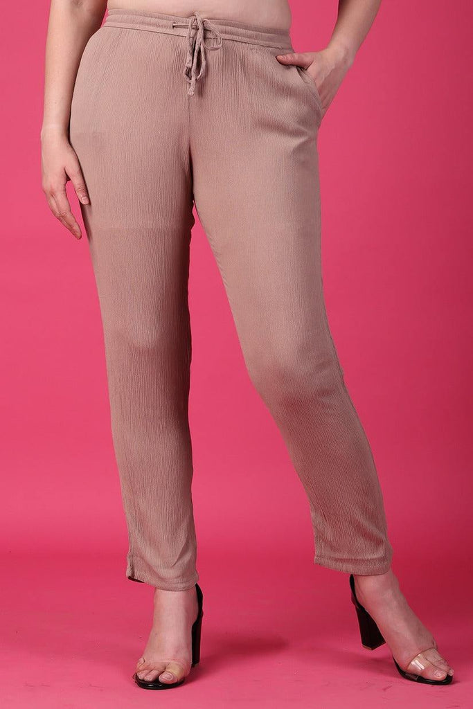 Model wearing Viscose Crepe Pant with Pattern type: Solid-3
