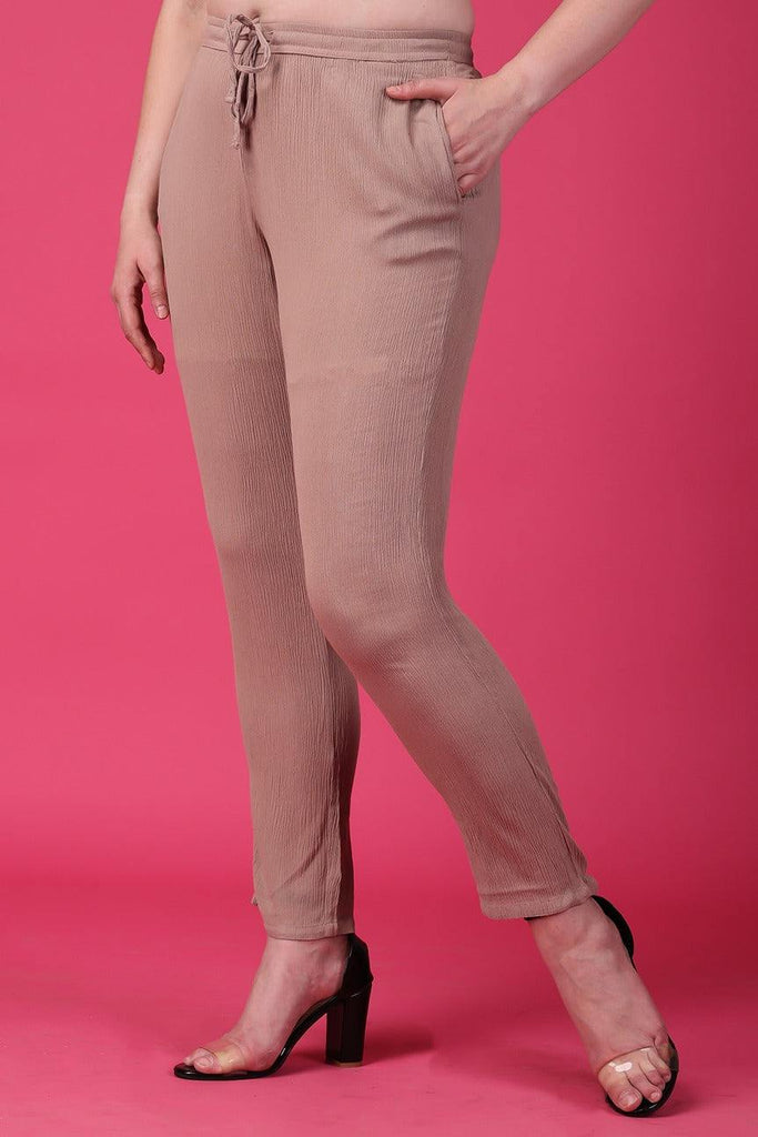 Model wearing Viscose Crepe Pant with Pattern type: Solid-4