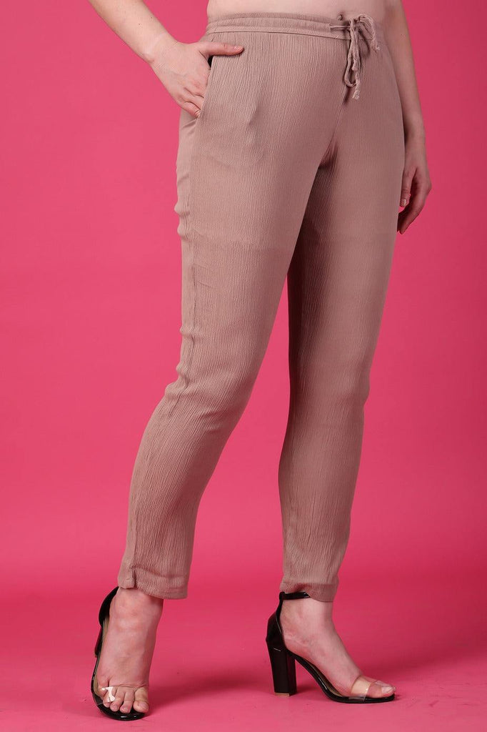 Model wearing Viscose Crepe Pant with Pattern type: Solid-5