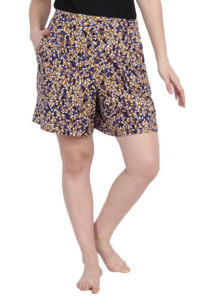 Model wearing Viscose Elastane Shorts with Pattern type: Triangular-3