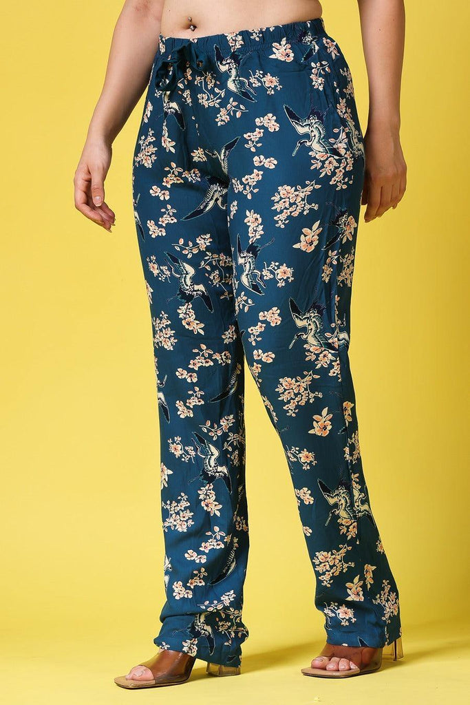 Model wearing Rayon Pant with Pattern type: Floral-1