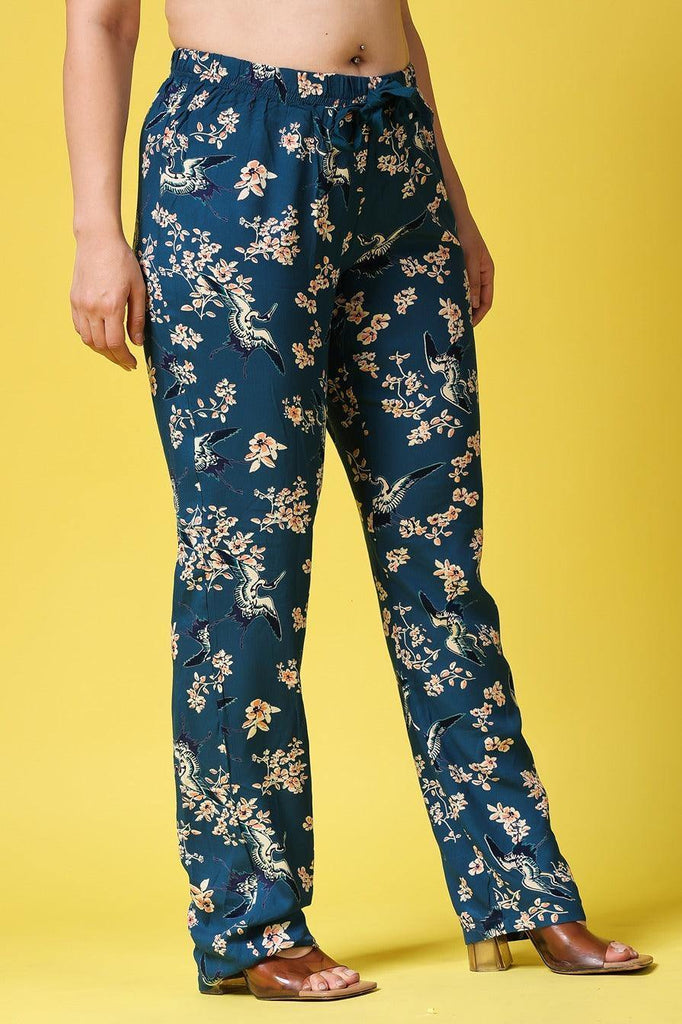 Model wearing Rayon Pant with Pattern type: Floral-2