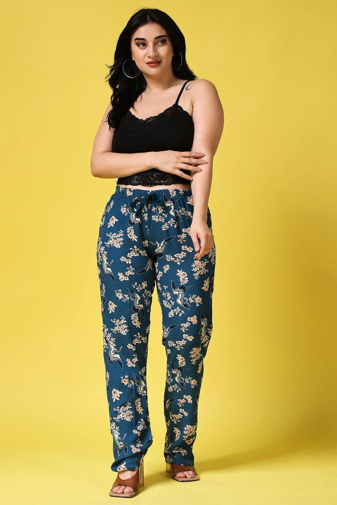 Model wearing Rayon Pant with Pattern type: Floral-5