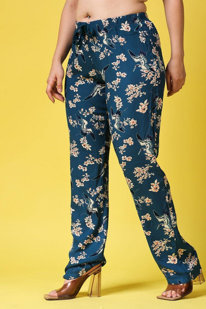 Model wearing Rayon Pant with Pattern type: Floral-7