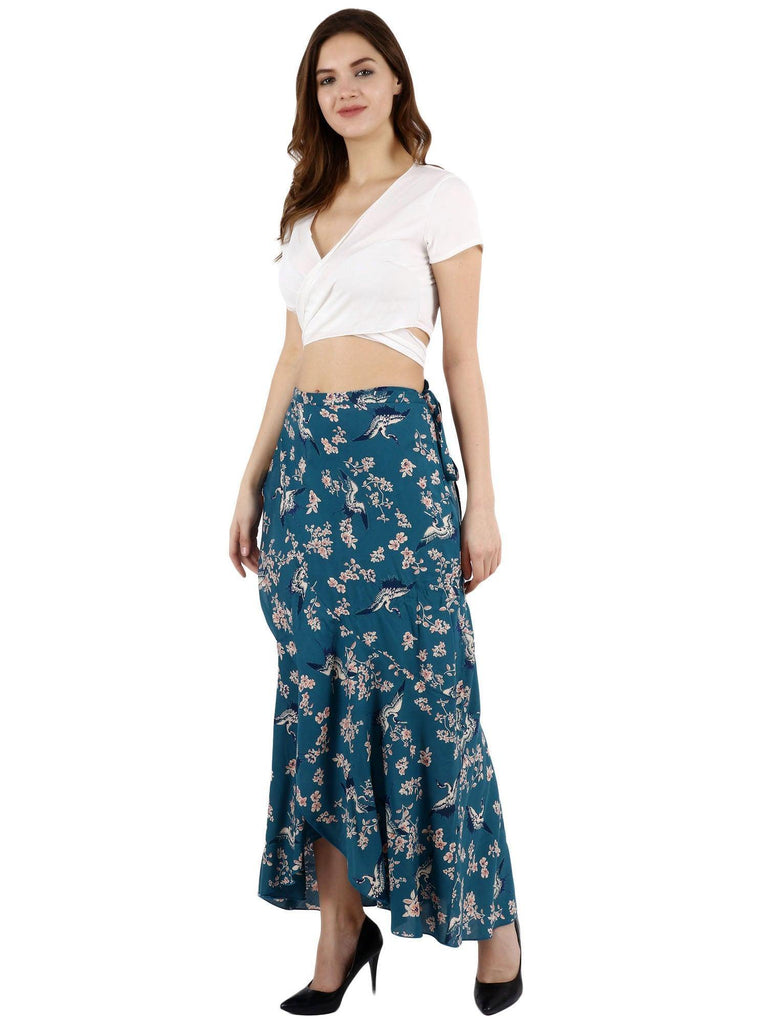 Model wearing Rayon Maxi Skirt with Pattern type: Floral-4