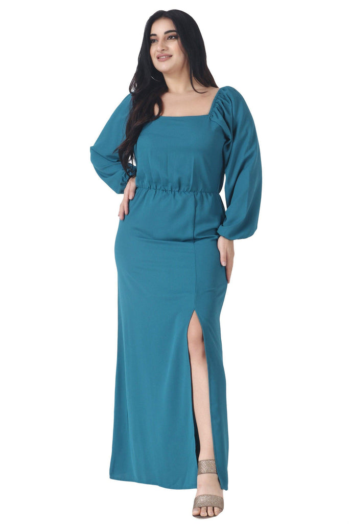 Model wearing Polyester Maxi Dress with Pattern type: Solid-5