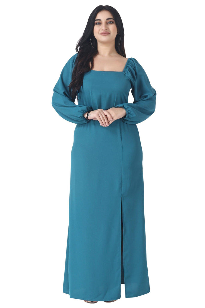 Model wearing Polyester Maxi Dress with Pattern type: Solid-6