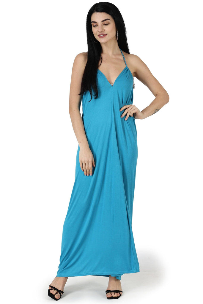 Model wearing Viscose Elastane Maxi Dress with Pattern type: Solid-7