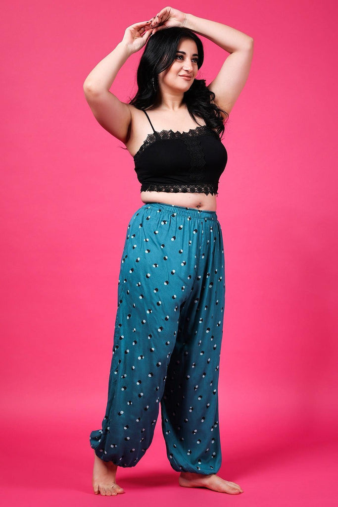 Model wearing Rayon Harem Pants with Pattern type: Dots-1