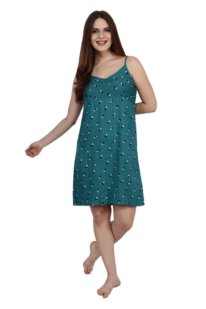 Model wearing Viscose Mini Night Dress with Pattern type: Dots-1