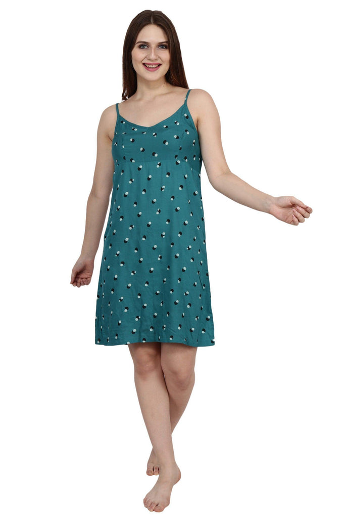 Model wearing Viscose Mini Night Dress with Pattern type: Dots-2