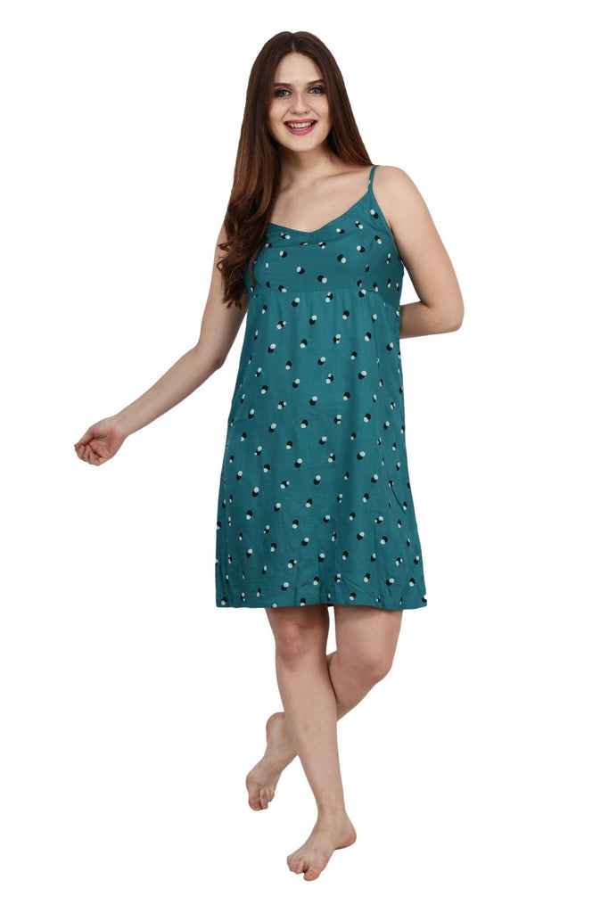 Model wearing Viscose Mini Night Dress with Pattern type: Dots-3