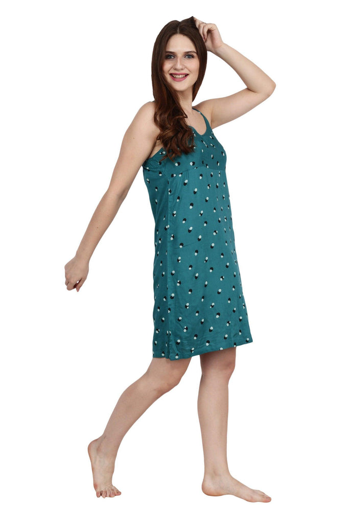 Model wearing Viscose Mini Night Dress with Pattern type: Dots-4