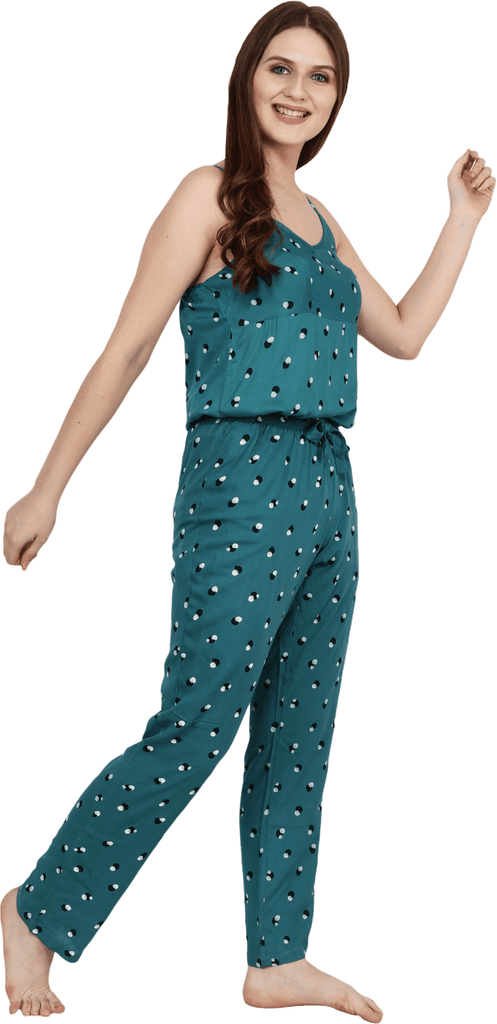 Model wearing Viscose Night Suit Set with Pattern type: Dots-3