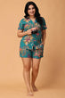 Teal Green Floral Printed Night Suit Set