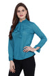 Turquoise Blue Solid Scarf Fitted Top
