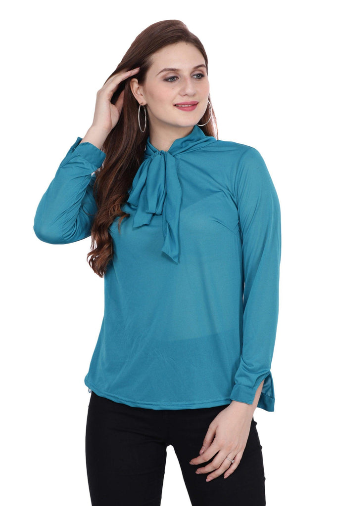 Model wearing Polyster Georgette Top with Pattern type: Solid-3