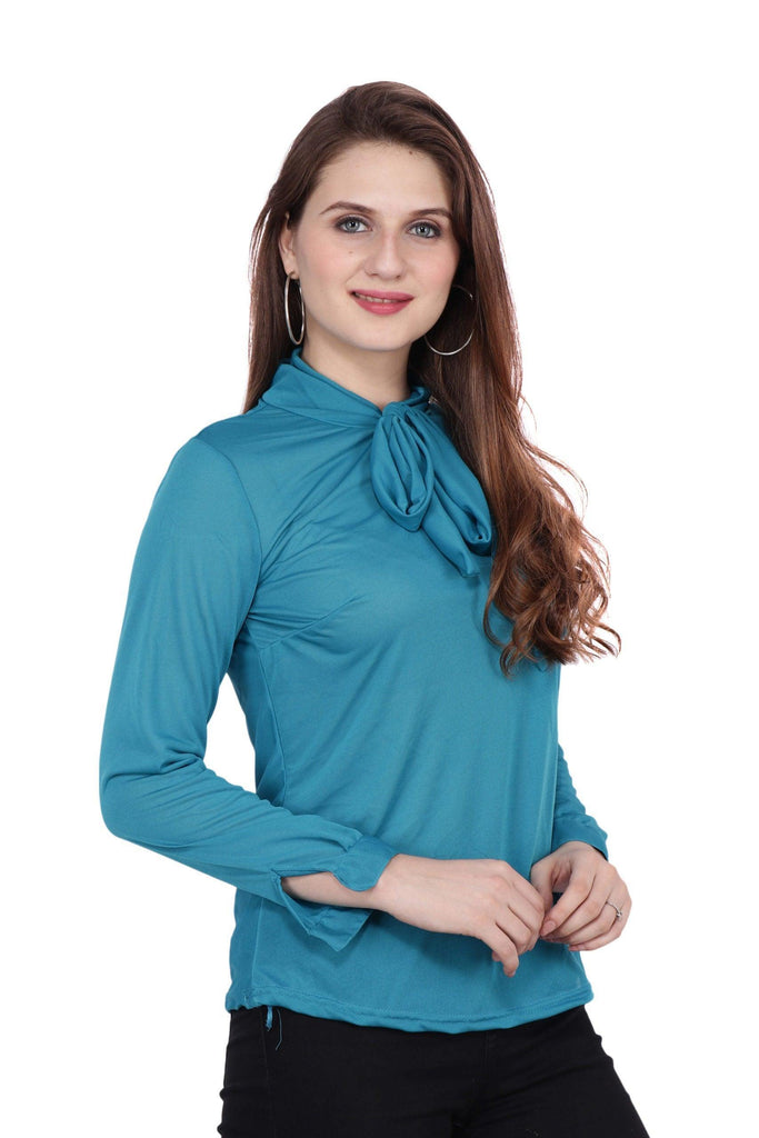 Model wearing Polyster Georgette Top with Pattern type: Solid-4