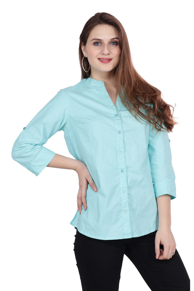 Model wearing Cotton Poplin Shirt with Pattern type: Solid-1