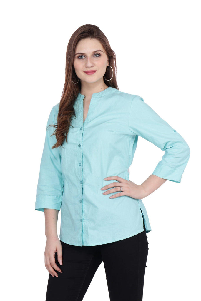 Model wearing Cotton Poplin Shirt with Pattern type: Solid-4
