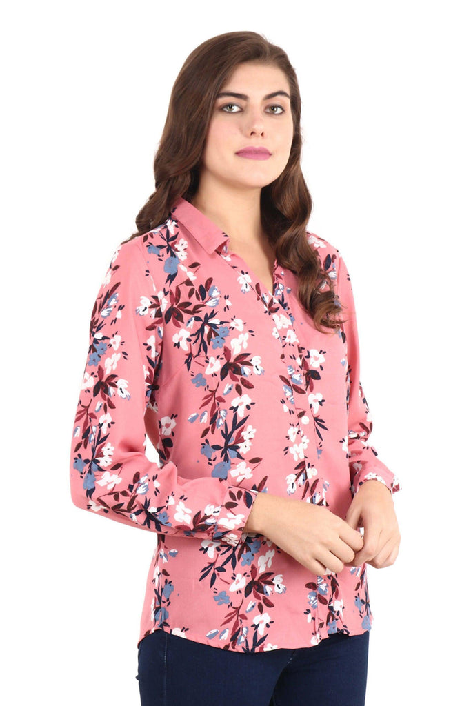 Model wearing Poly Crepe Shirt with Pattern type: Floral-6