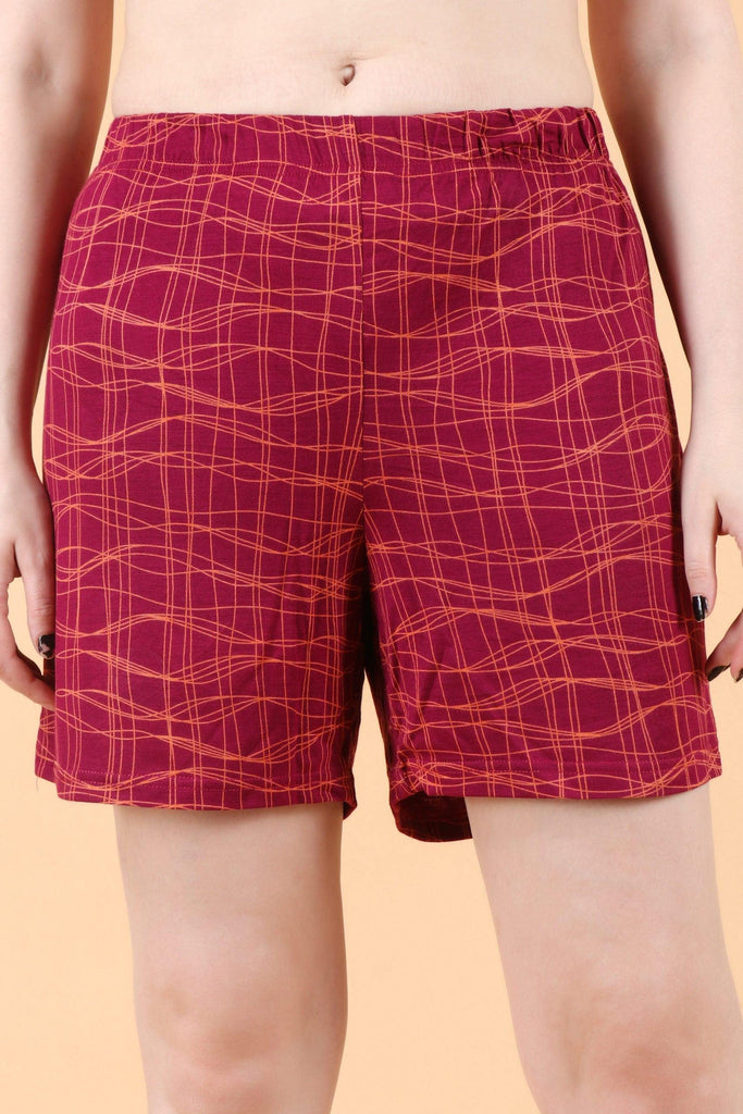 Model wearing Rayon Shorts with Pattern type: Waves-1