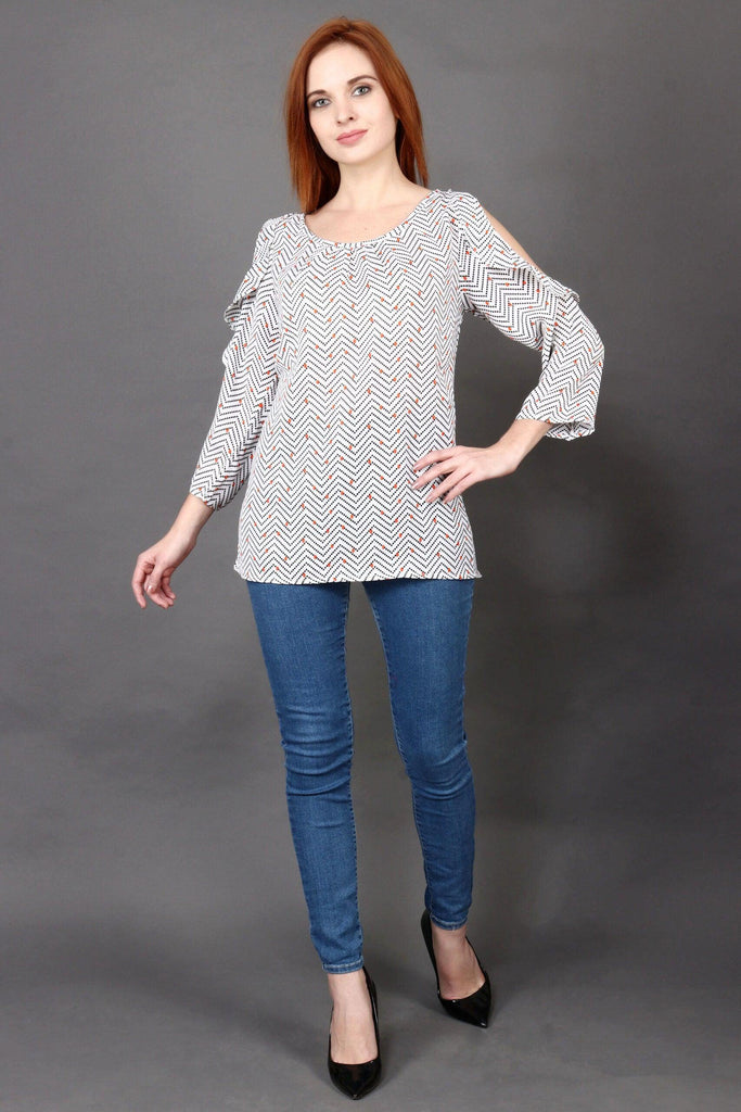 Model wearing Poly Crepe Top with Pattern type: Zig Zag-6