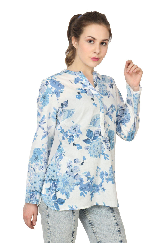 Model wearing Cotton Long Top with Pattern type: Floral-2