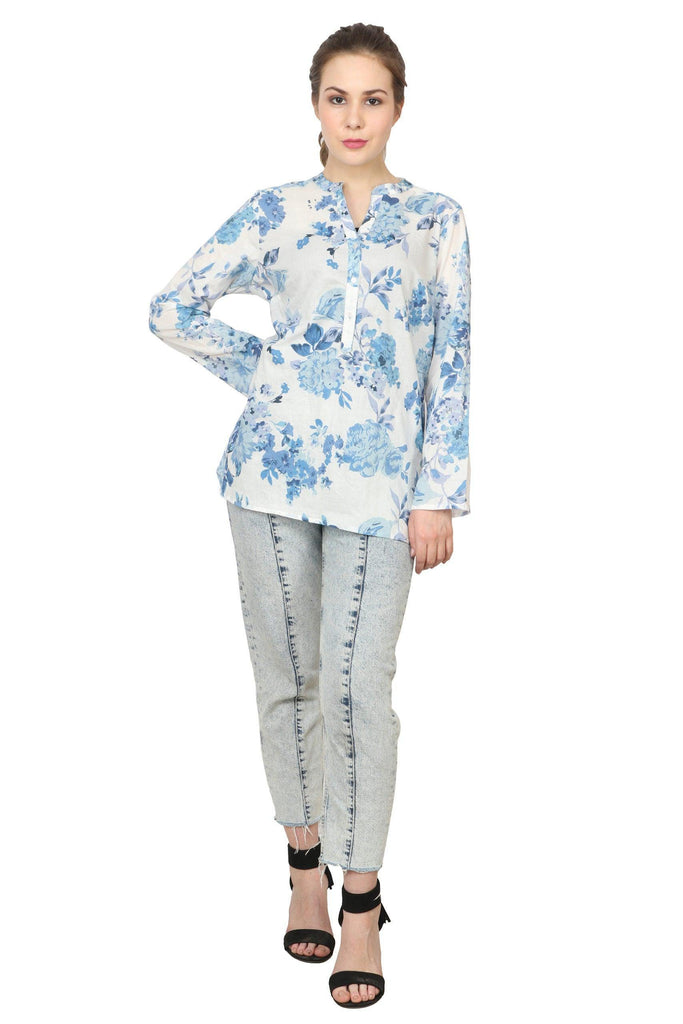 Model wearing Cotton Long Top with Pattern type: Floral-3