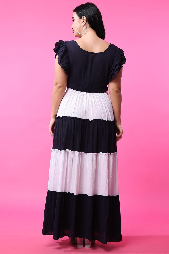 Model wearing Viscose Crepe Maxi Dress with Pattern type: Solid-1