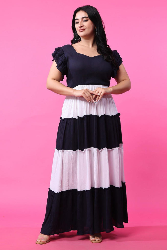 Model wearing Viscose Crepe Maxi Dress with Pattern type: Solid-2