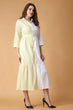 White & Yellow Solid Contrast Buttoned Dress